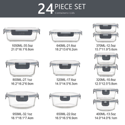 Glass Food Storage Containers with Airtight Lids - Assorted Sizes – 12 PACK