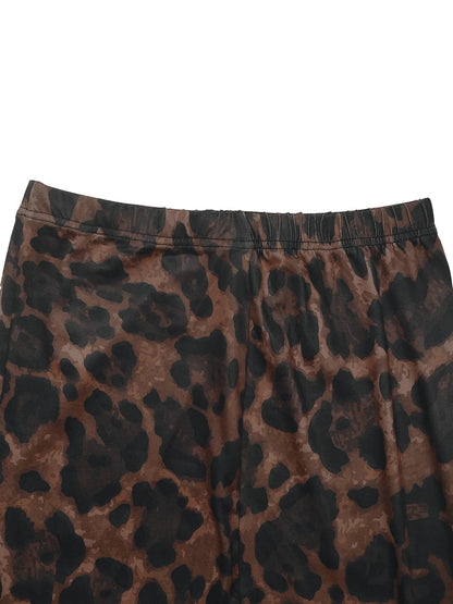 Leopard Round Neck Top and Skirt Set
