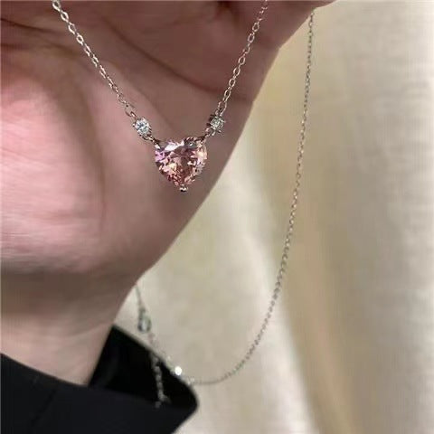 Pink Heart Crystal Pendant Necklace