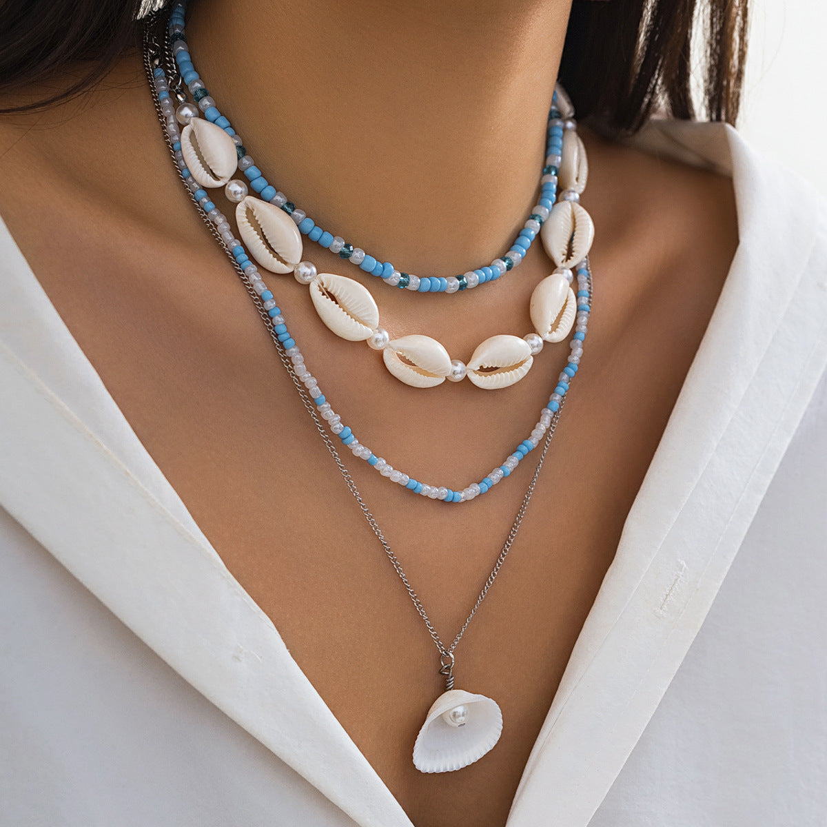 Beaded Beach Pearl Necklace with Resin Star Pendant