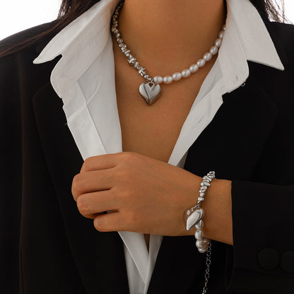 Multi-layer Beaded Heart Necklace & Bracelet Set
