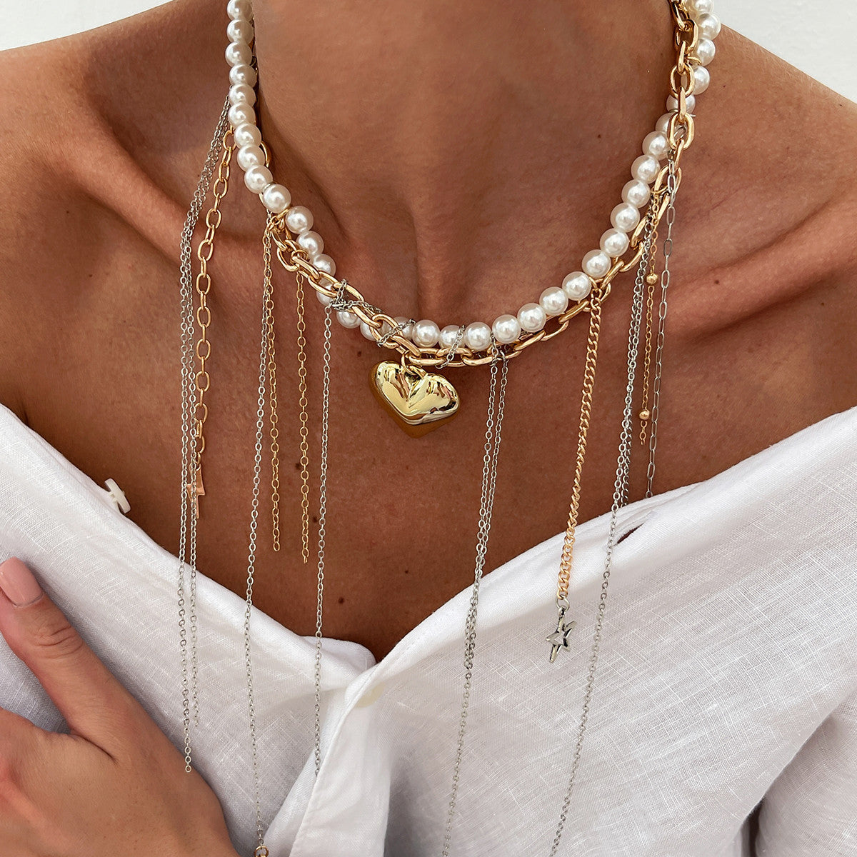 Metal Star Moon Tassel Necklace