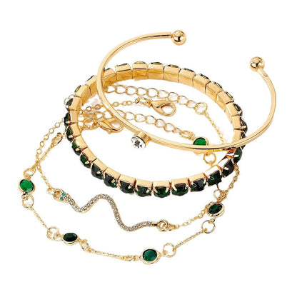 Green Diamond Stretch Bracelet Set – 4 Piece