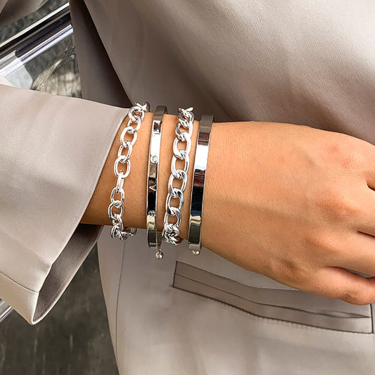 Simple and Smooth C-Shaped Hollow Chain Bracelet Set