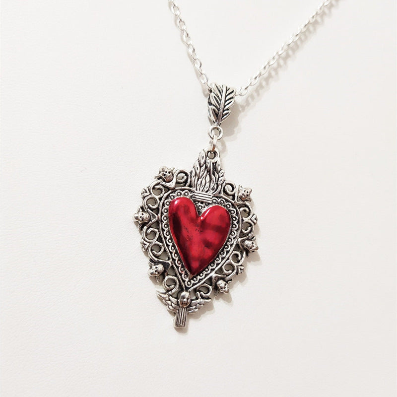 Burning Love Pendant Silver Lace Necklace