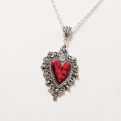 Burning Love Pendant Silver Lace Necklace