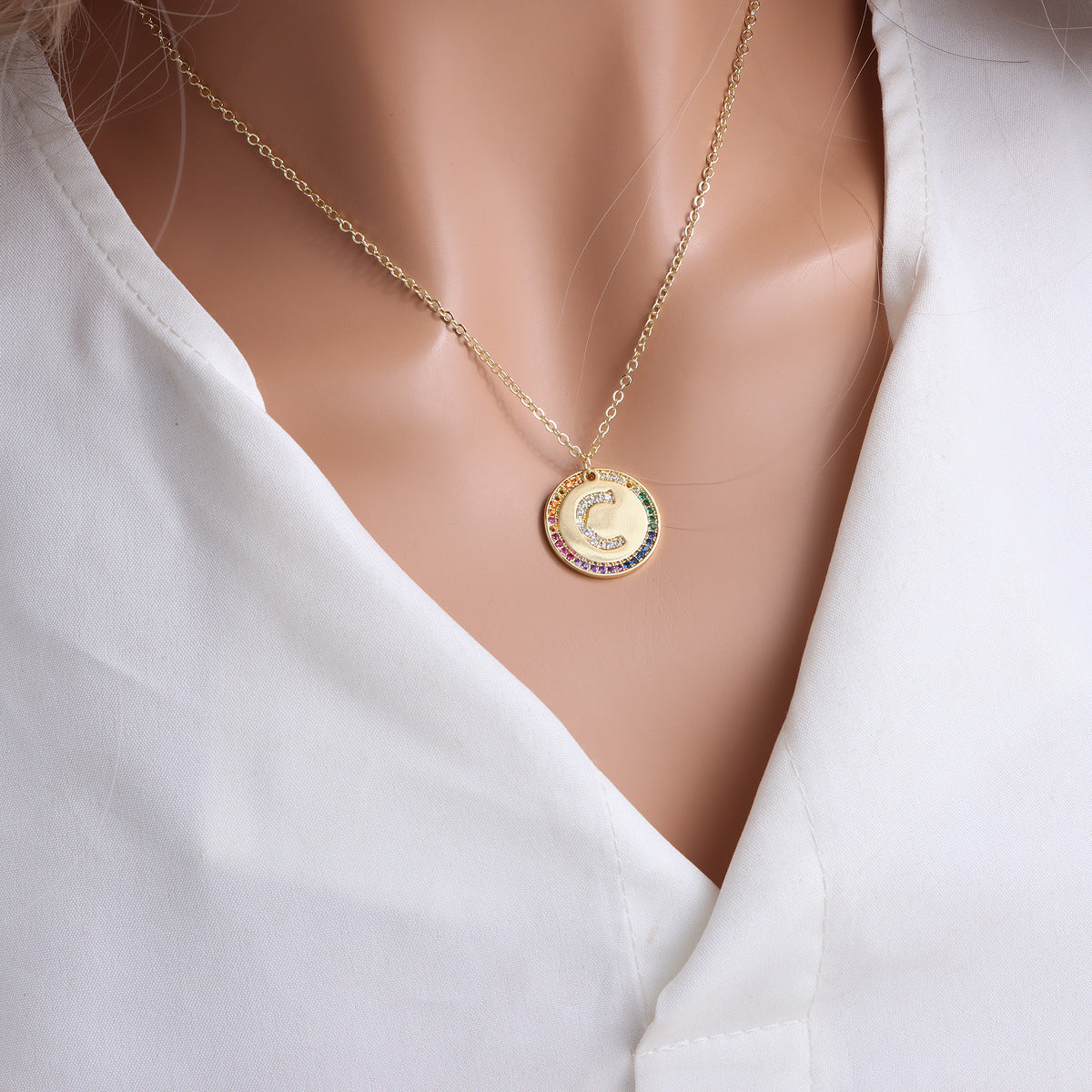 A-Z Round Necklace with Colourful Crystals