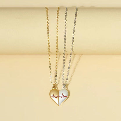 Heartbeat Magnetic Heart Couple Necklace