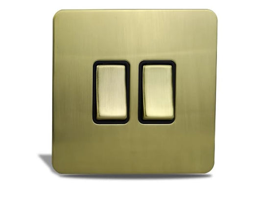 Caradok 2 Gang Screwless Brushed Brass Rocker Light Switch