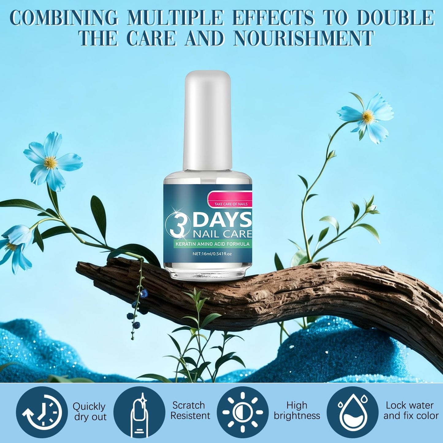 2Pacs 3 Days Nail Care – Keratin Amino Acid Formula for Hydrated, Strong Nails (16ml)