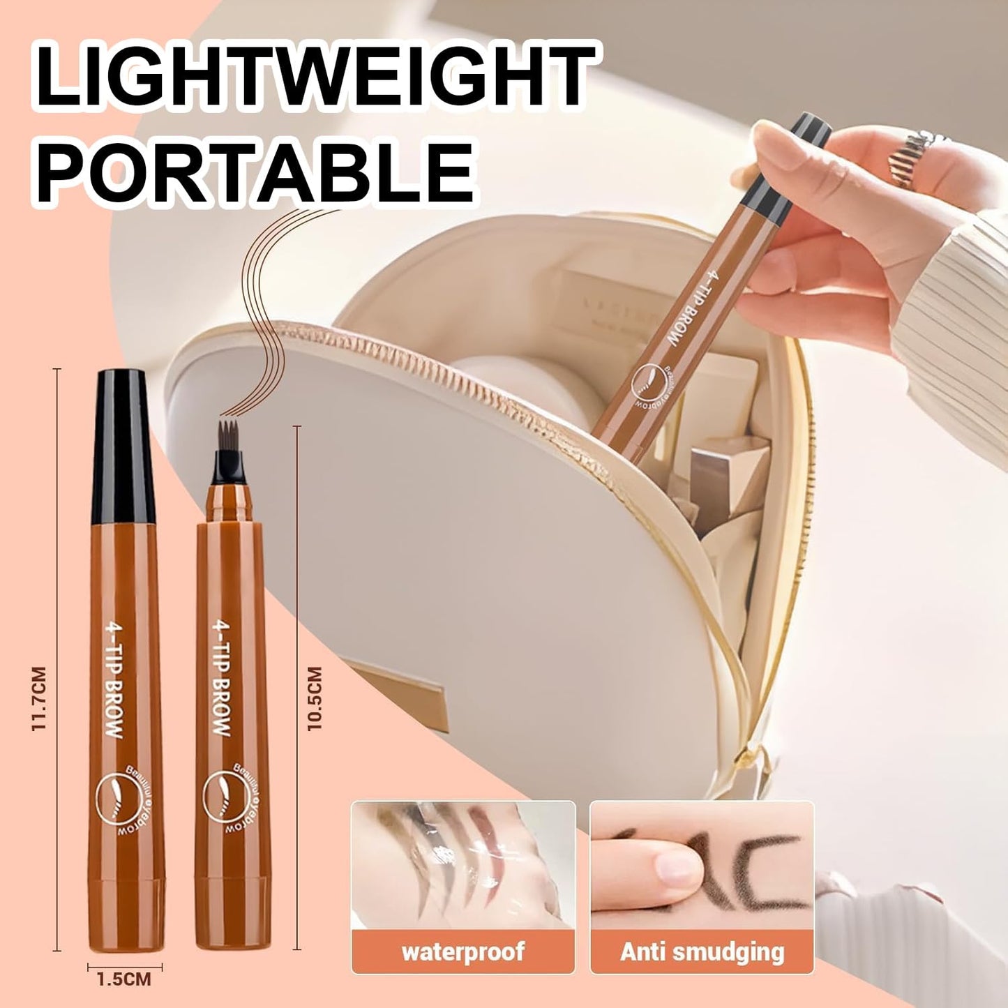 2PC Microblading Eyebrow Pencil – 2026 New 3D Waterproof 4-Tip, Light Brown