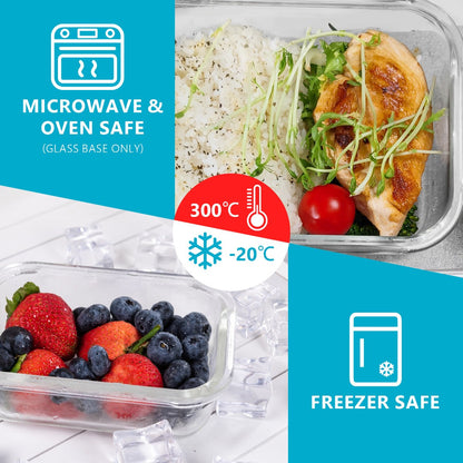 Glass Containers with Lids (10 Pack) – Airtight & BPA-Free – Oven, Microwave, Freezer & Dishwasher Safe – 370ml & 1050ml – Durable Borosilicate Glass