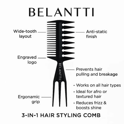 Belantti 3-in-1 Wide Tooth Detangling Comb for Curly Hair