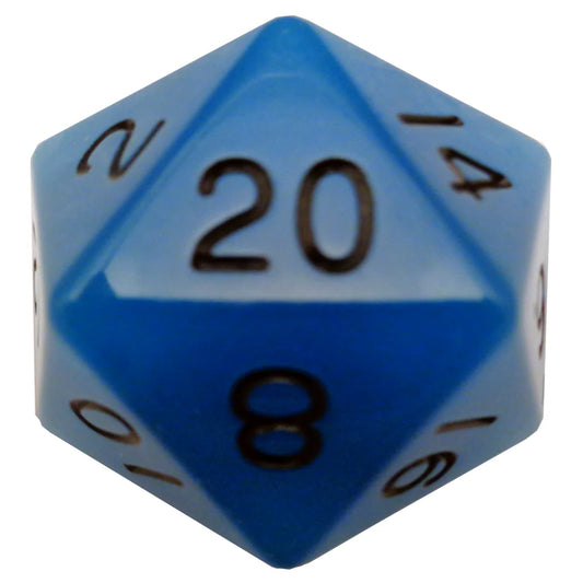 Fanroll - 35mm Mega Acrylic D20 - Glow Blue with Black Numbers