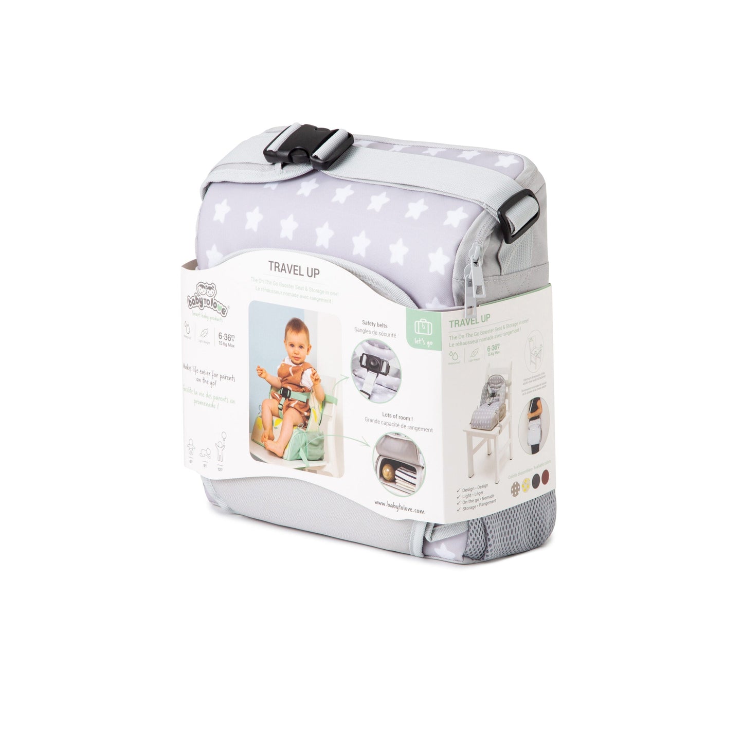 Baby to Love Travel Up Backpack Chair & Booster Seat - White Stars