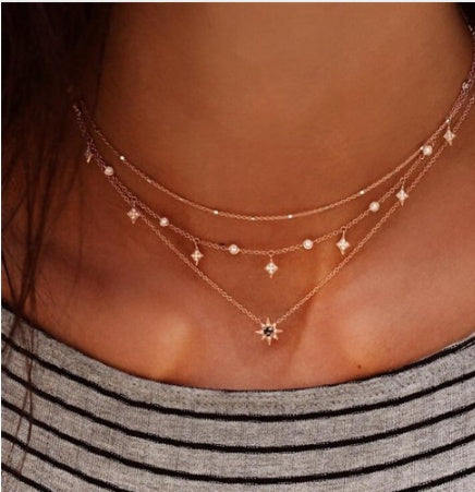 Eye Pendant, Crystal Star, Multi Layer Necklaces