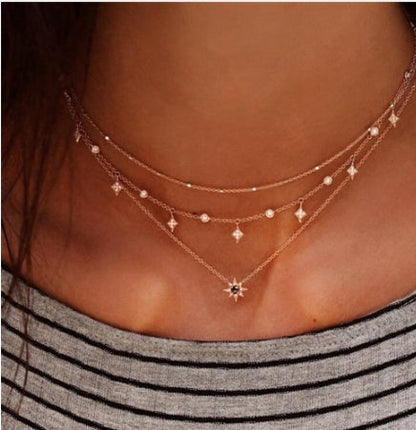Eye Pendant, Crystal Star, Multi Layer Necklaces