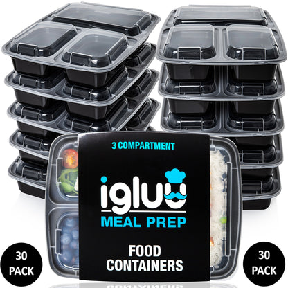 3-Compartment Reusable Containers with Airtight Lids - 946ml