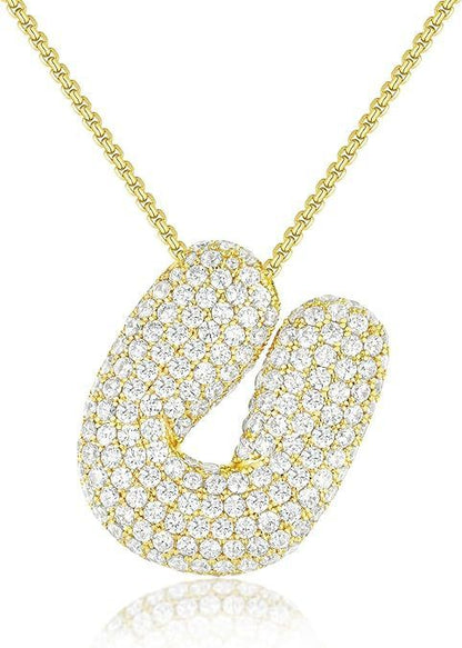 A-Z Zircon Balloon English Letter Necklace, Gold & Silver