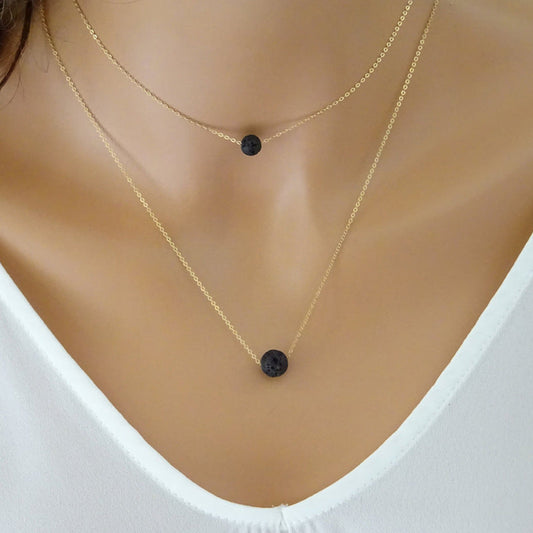 Double Layer Lava Rock Necklace