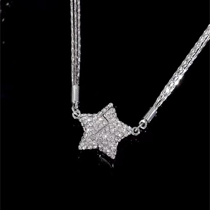 Magnetic Five-Pointed Star Necklace with Rhinestones