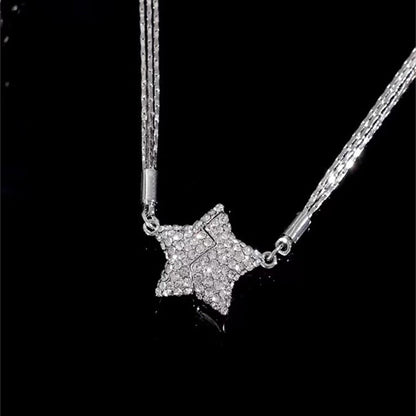 Magnetic Five-Pointed Star Necklace with Rhinestones
