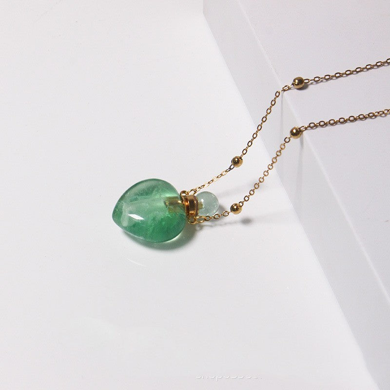 Natural Heart Crystal Perfume Bottle Necklace