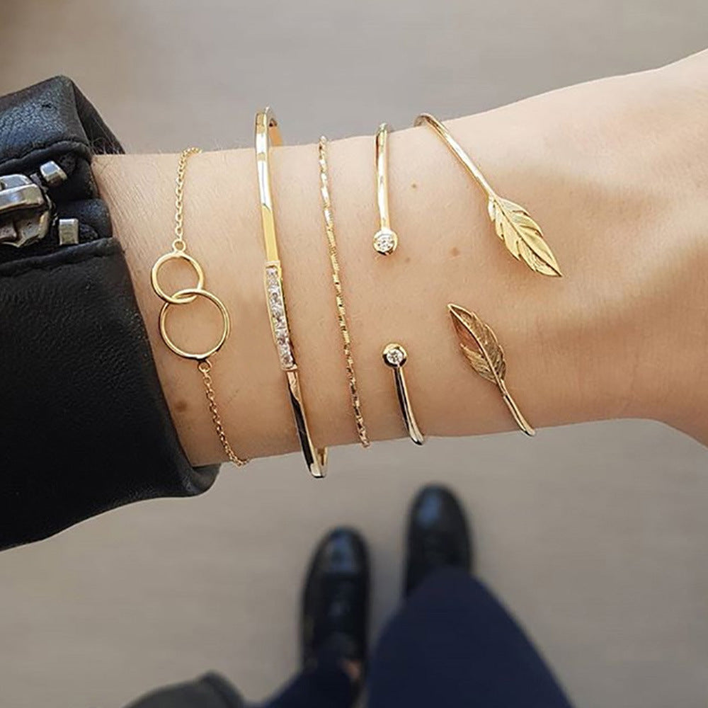 Leaf Circle 5-Piece Set Bracelets