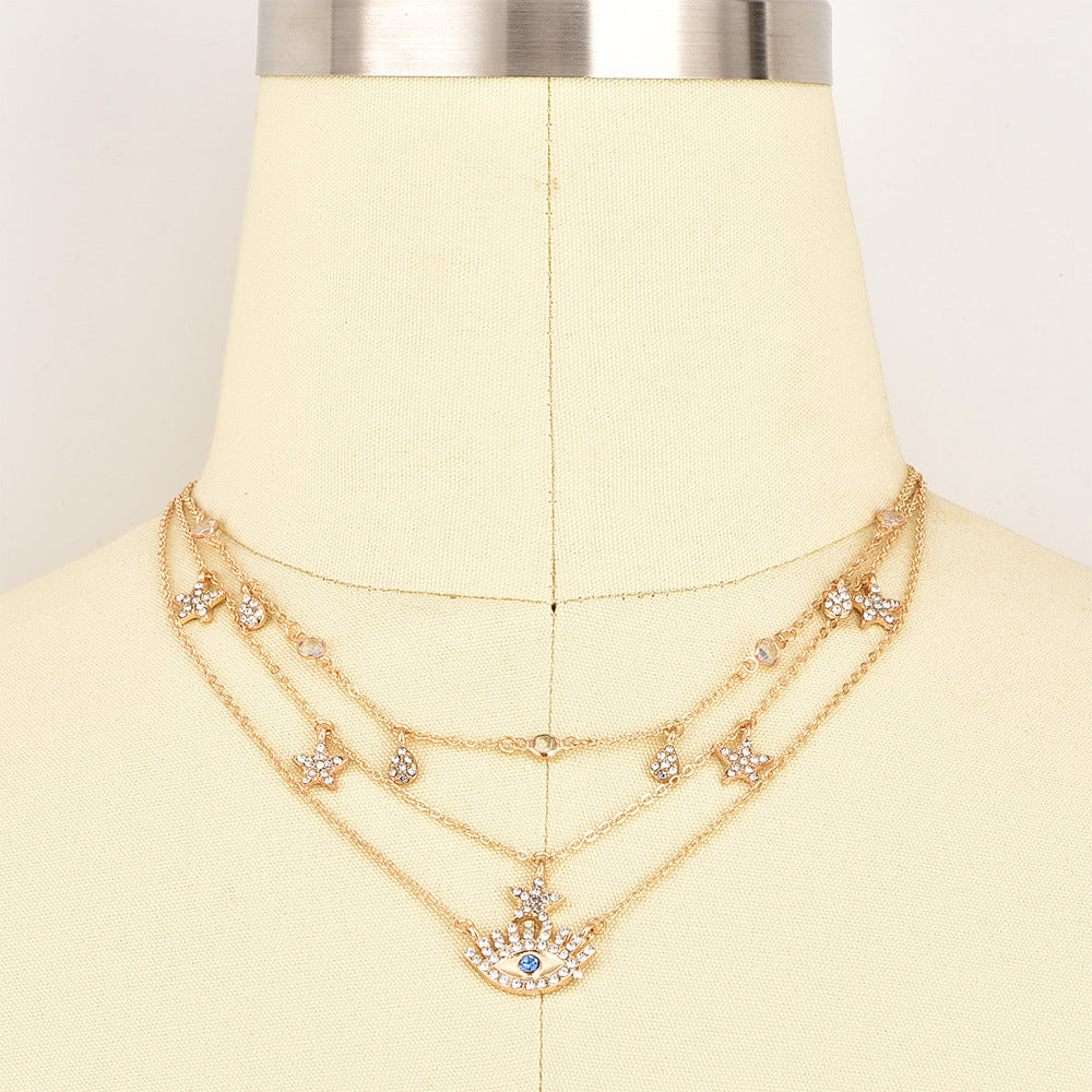 Eye Pendant, Crystal Star, Multi Layer Necklaces
