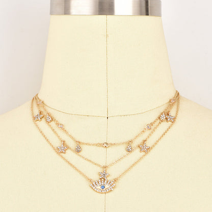 Eye Pendant, Crystal Star, Multi Layer Necklaces