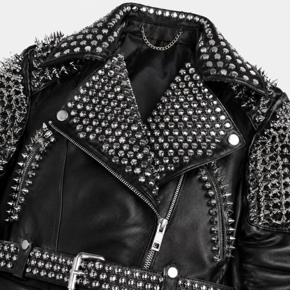 Women’s Silver Studded Punk Rock Biker Jacket Leather