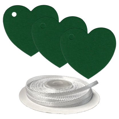 100 Heart Shaped Gift Tags with White Satin Ribbon -  21 Colours, Birthday Xmas