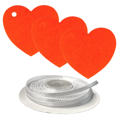 100 Heart Shaped Gift Tags with White Satin Ribbon -  21 Colours, Birthday Xmas
