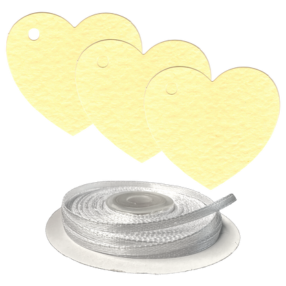 100 Heart Shaped Gift Tags with White Satin Ribbon -  21 Colours, Birthday Xmas