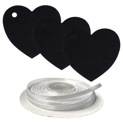 100 Heart Shaped Gift Tags with White Satin Ribbon -  21 Colours, Birthday Xmas