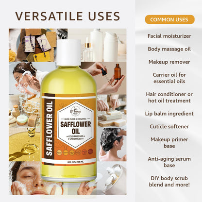 Organic Safflower Oil (16 oz) – Premium Cold-Pressed, 100% Pure Carrier Oil for Skin, Hair, Soap Making | 33rd Parallel Soap Co.