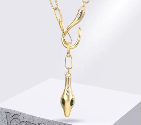 Elegant Metal Snake Diamond Studded Necklace
