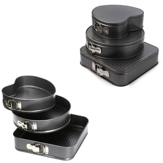 3Piece NonStick Baking Cake Tins Set Square Round Heart