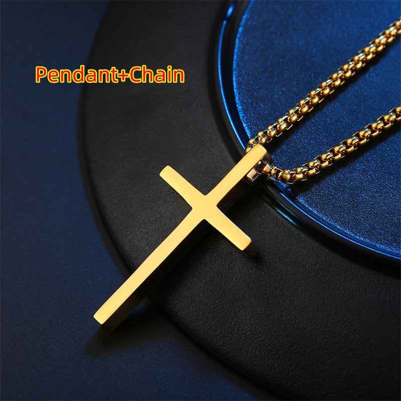 Simple Titanium Steel Cross Pendant Necklace