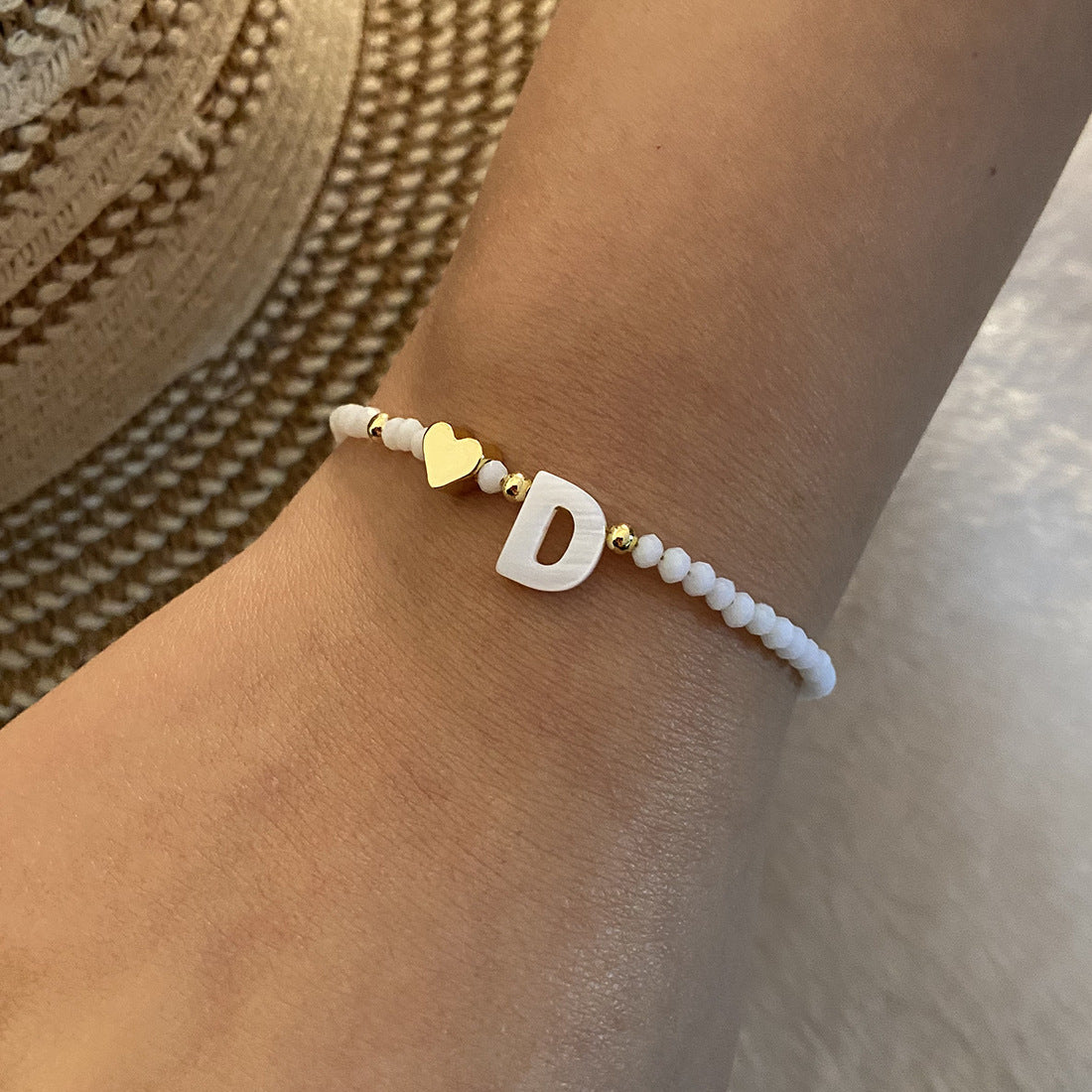 26 Letters White Shell Beaded Bracelet for Women