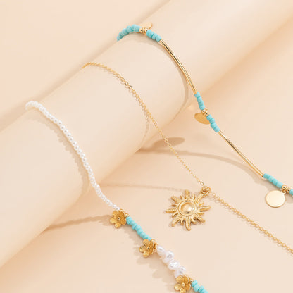 Multi-Layer Ethnic Sunflower Pendant Collarbone Necklace