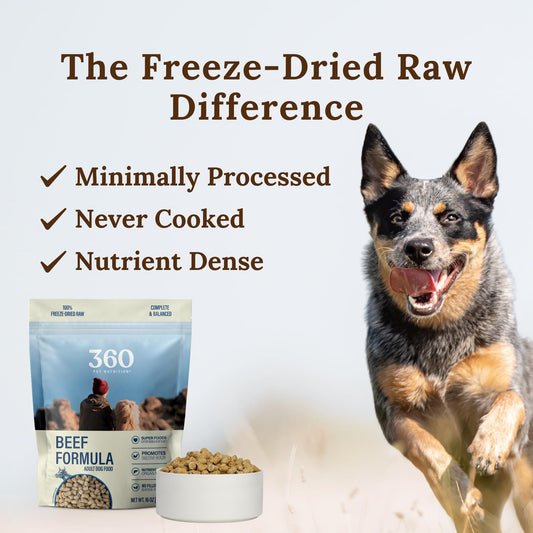 360 Pet Nutrition Freeze-Dried Raw Dog Food – Beef Recipe with Liver & Organs, Grain-Free, USA Made