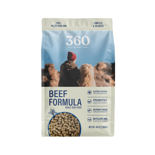 360 Pet Nutrition Freeze-Dried Raw Dog Food – Beef Recipe with Liver & Organs, Grain-Free, USA Made