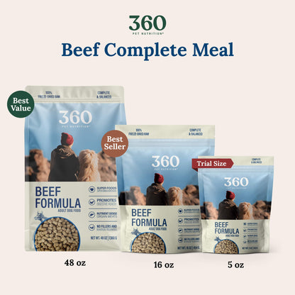 360 Pet Nutrition Freeze-Dried Raw Dog Food – Beef Recipe with Liver & Organs, Grain-Free, USA Made