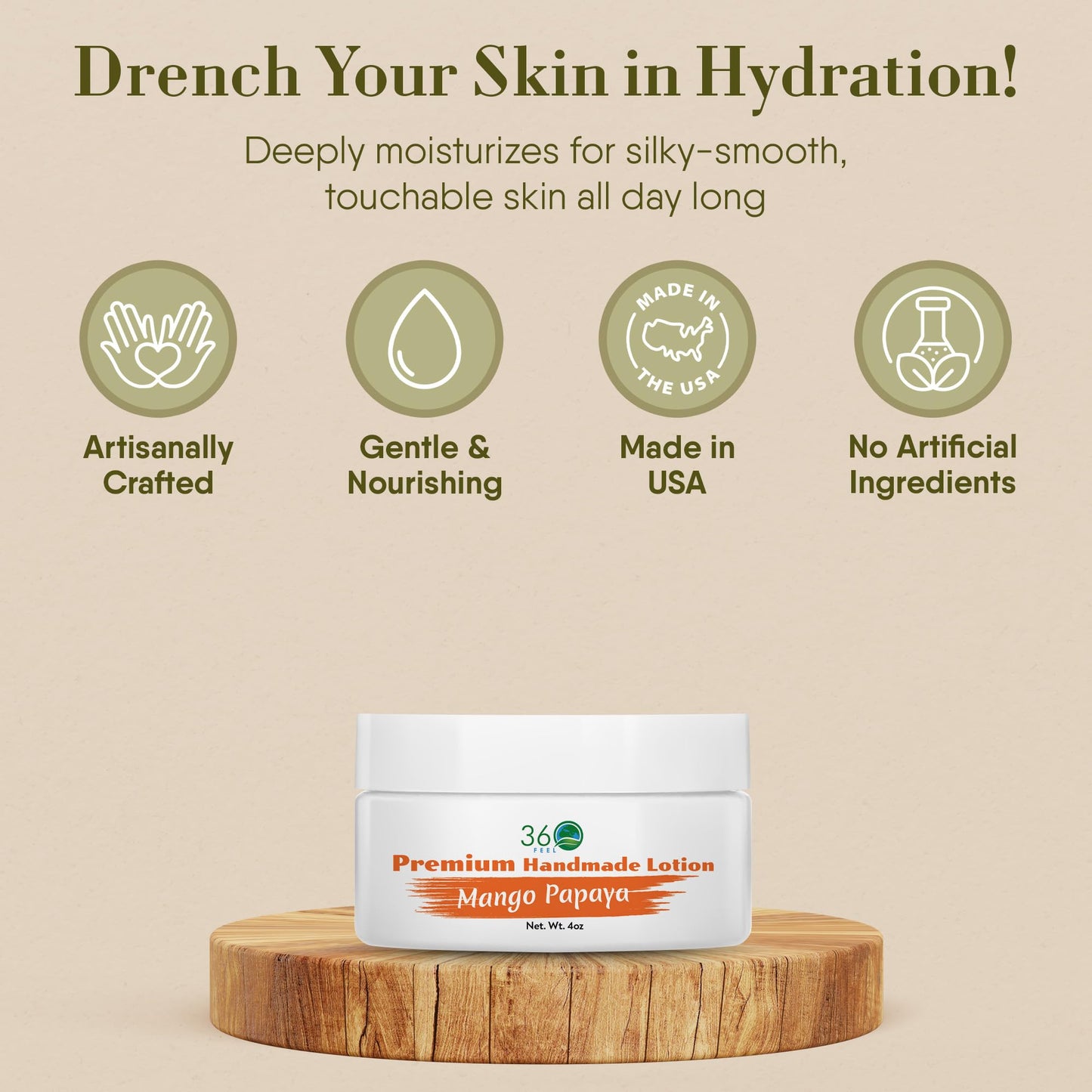360Feel Mango Papaya Body Lotion — Hydrating Plant-Based, Non-Greasy for Sensitive Skin