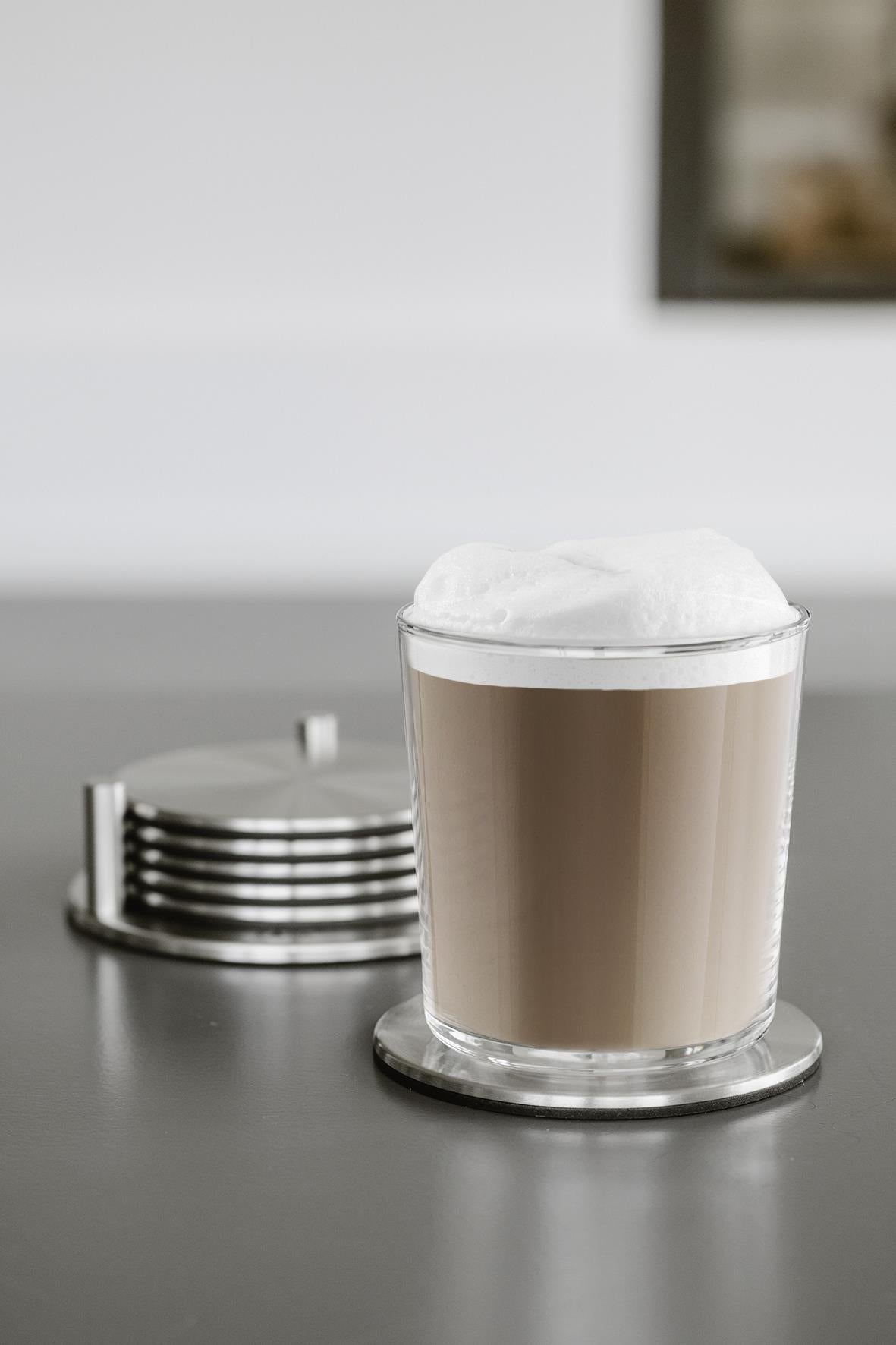 Zack Regio Brushed Stainless Steel Coaster Set with Stand — Set of 6