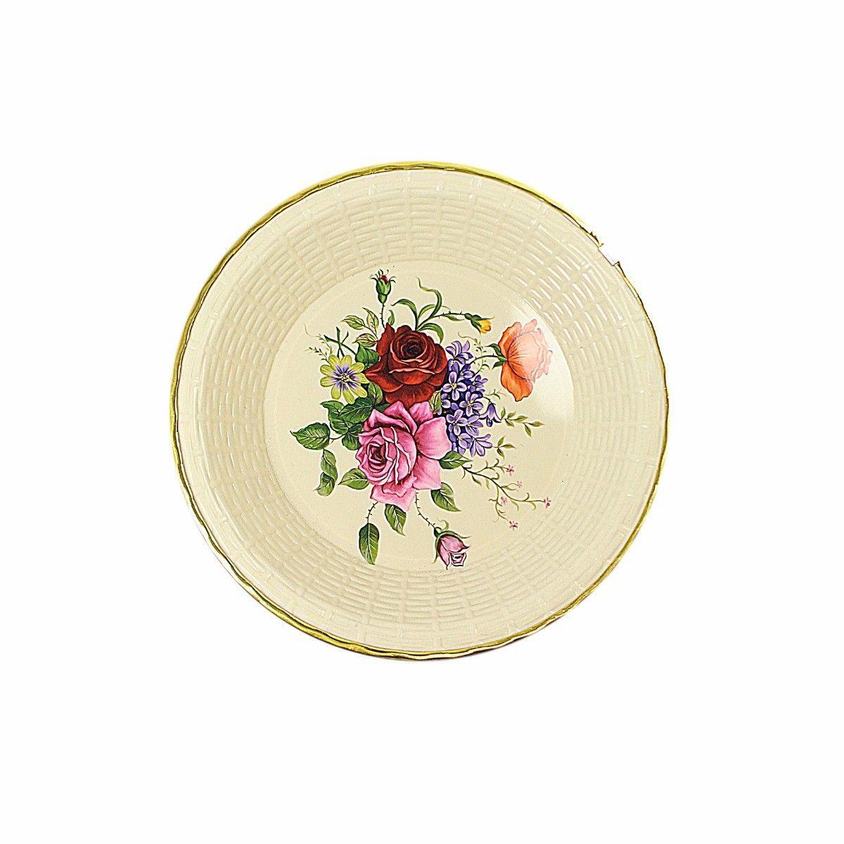 Rattan Style Floral Print Plastic Kitchen Plate Elegant Dining Essential