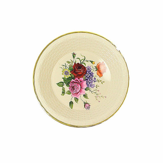 Rattan Style Floral Print Plastic Kitchen Plate Elegant Dining Essential