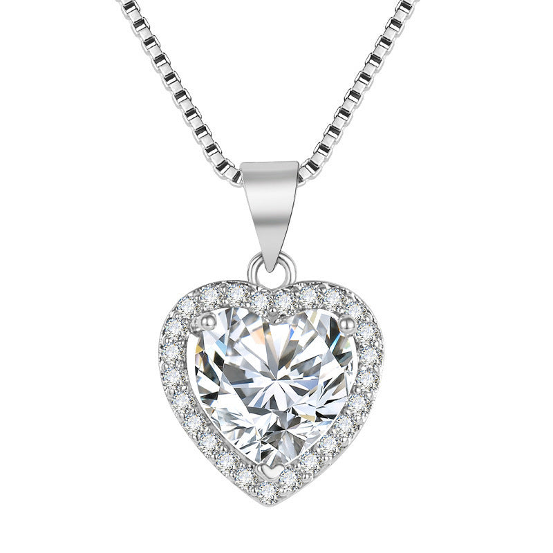 New White Zircon Heart Pendant Necklace