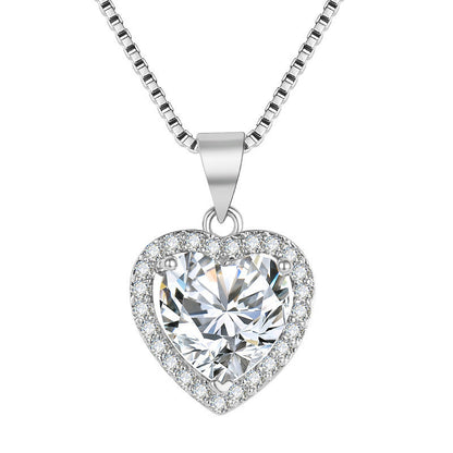 New White Zircon Heart Pendant Necklace